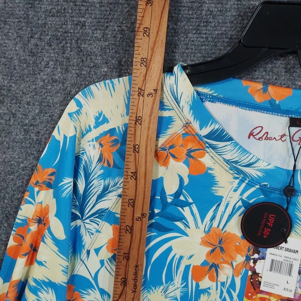 Robert Graham Rash Guard Mens L Azure Blue Tropical Forest UPF 50+ SMRG114